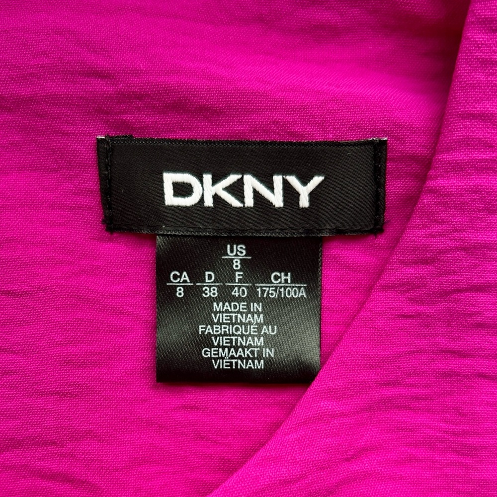 DKNY Bright Pink Tiered Baby Doll Dress Puff Sleeve Size 8 - Picture 11 of 12